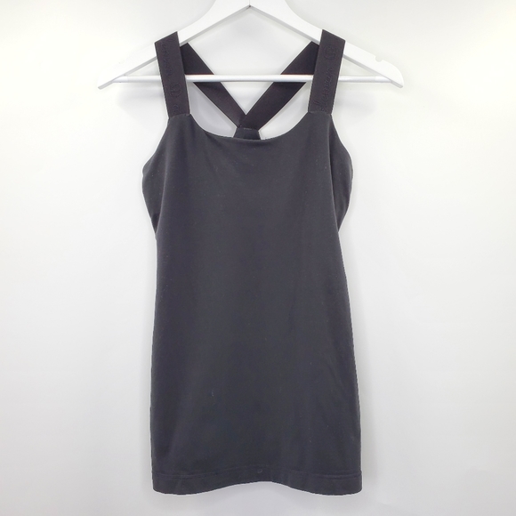 Lululemon Black Racerback Tank Top Built-in Bra Logo Graphic Straps - Picture 5 of 7